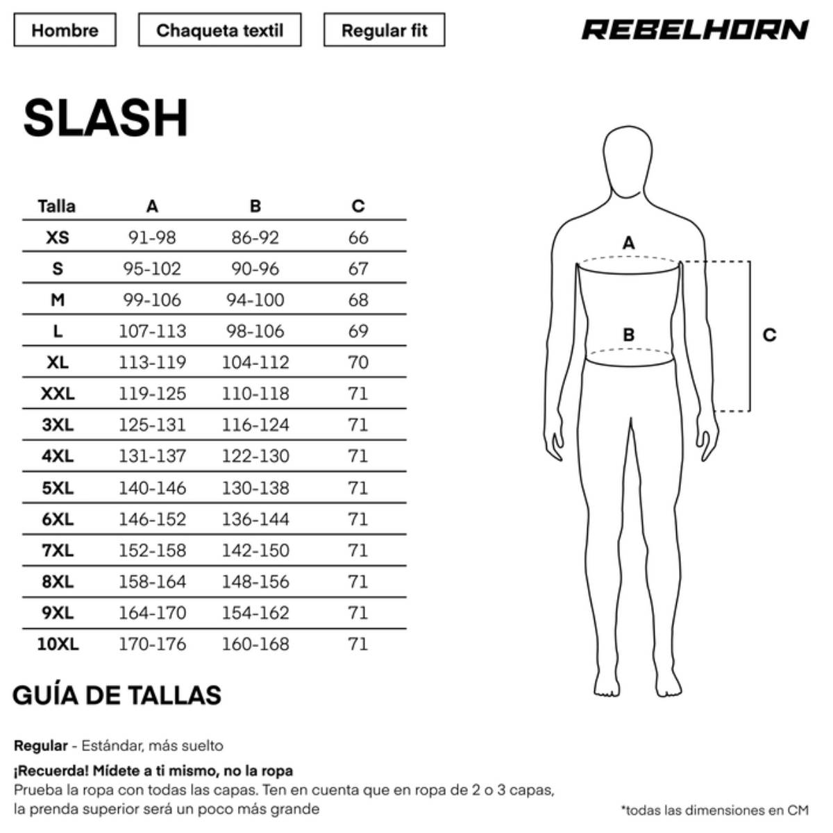Gu&iacute;a de tallas de Chaqueta Rebelhorn Slash Negro
